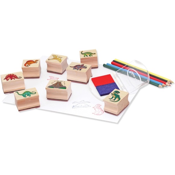 Melissa & Doug Wooden Stamp Set: Dinosaurs - 8 Stamps, 5 Colour Pencils, Ink Pad - Picture 3 of 10